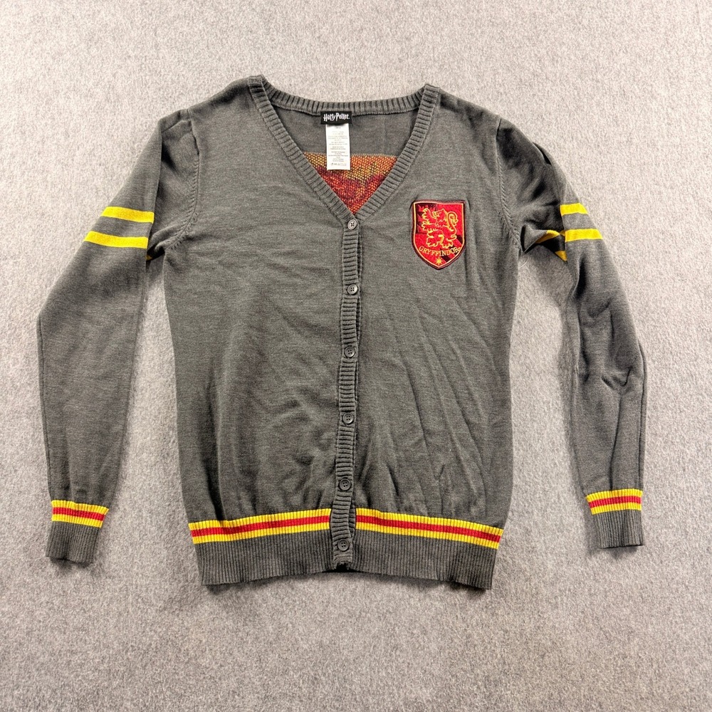 Harry Potter Women's Cardigan Sweater LARGE Gray Gryffindor V-Neck Button Front
